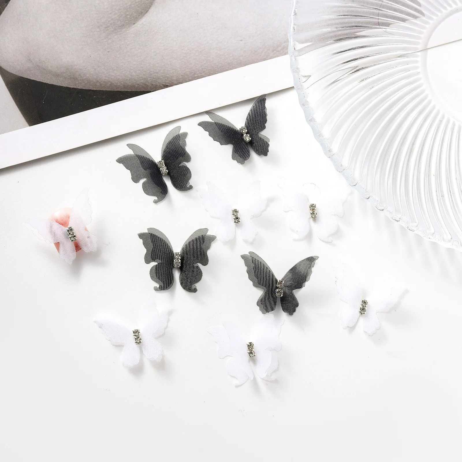 10pcs Designer เล็บ Charms Double Layered ตาข่ายผีเสื้อเล็บอะไหล่ตกแต่งเล็บเครื่องประดับขายส่ง