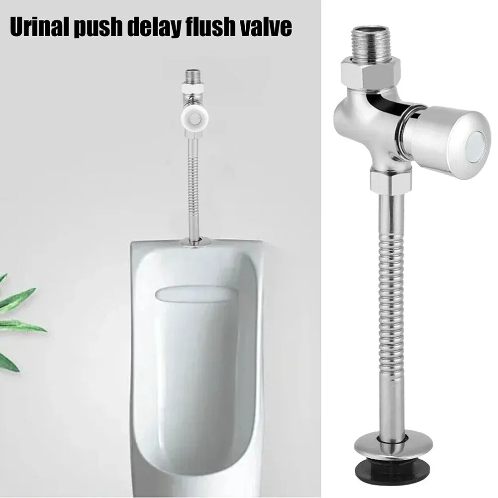 Zinc Alloy Manual Push-Button Urinal Flush Valve – Chrome Finish, Water-Saving, 1/2” Outlet For Bathroom Or Sink
