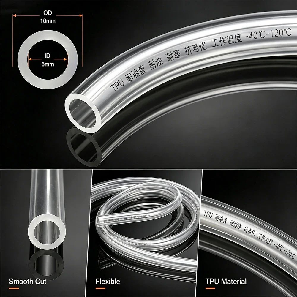 ID 4mm~16mm Clear TPU Tubing Aging-resistant Oil Resistant Flexible Fuel Line for Motorcycle Car and Power & Fuel Transfer