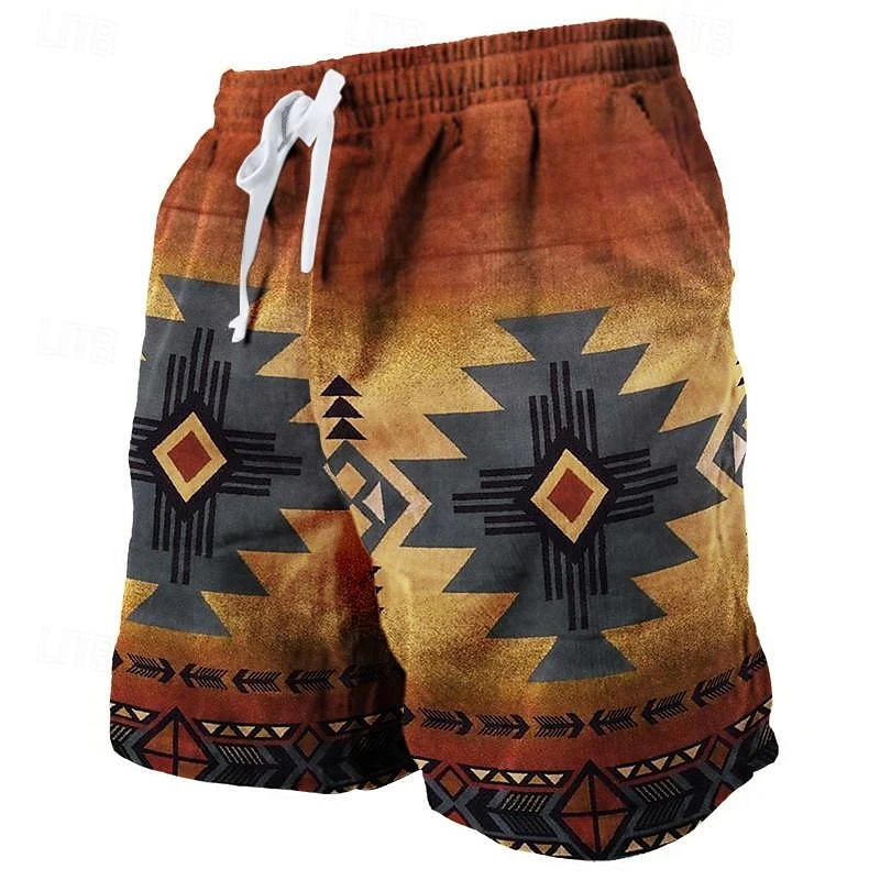 Retro Indian Ethnic Style Beach Shorts For Men Summer Fashion Vacation 3D Printed Swim Trunks Loose Breathable Kids Short Pants