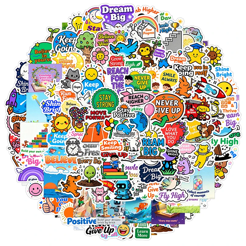 100 قطعة من ملصقات تحفيزية على شكل حيوانات لطيفة من الفينيل مقاومة للماء، شارات تأكيد إيجابية ملهمة لمجلة زجاجة المياه #2