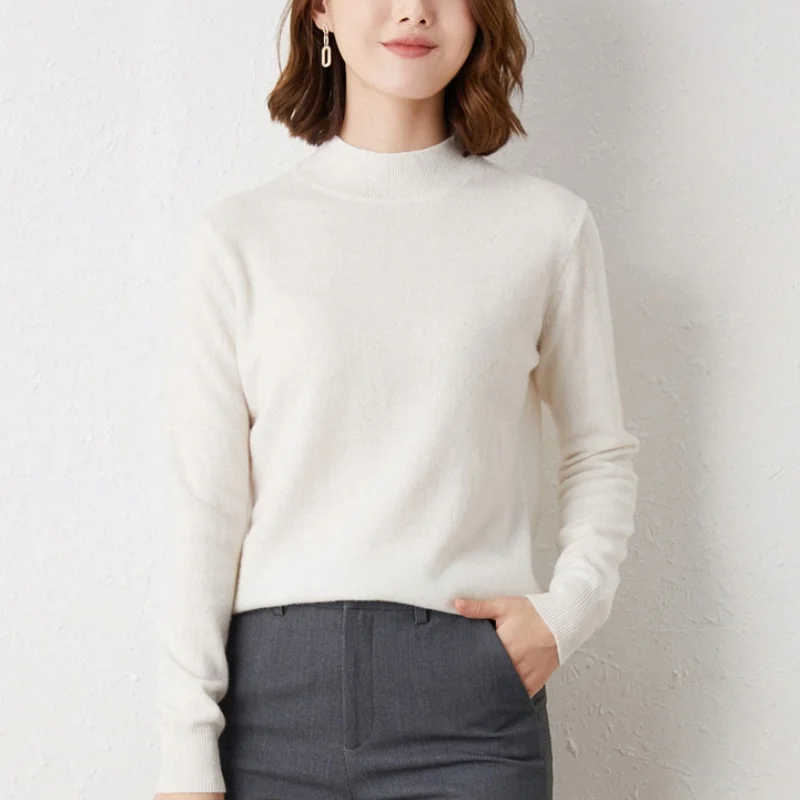 2025 Winter Half Hoge Kraag Elegante Gebreide Tops Herfst Lange Mouw Effen Slanke Vrouwen Trui Casual Trui Truien