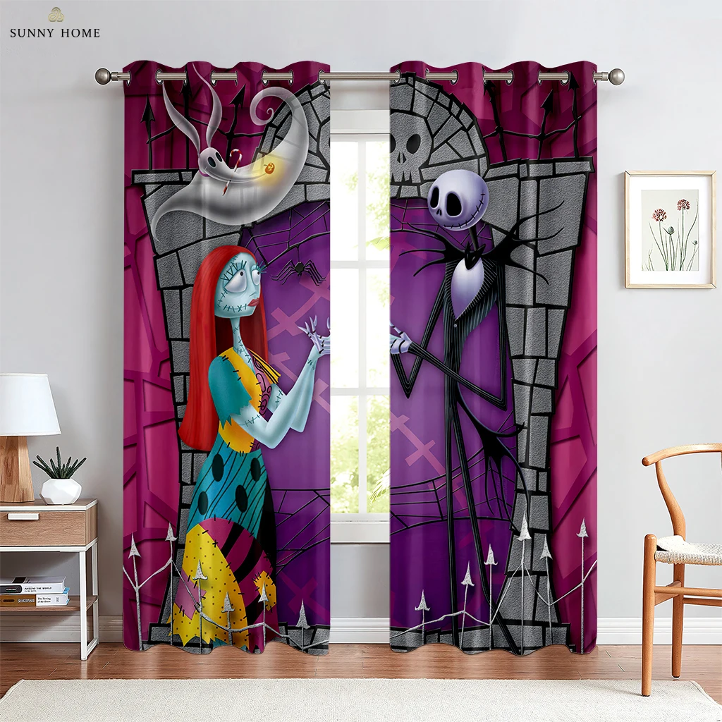 

Animated Cartoon Printed Curtains Christmas Halloween Decorative Curtains Children's Room Living Room Kitchen Curtains 2PCS