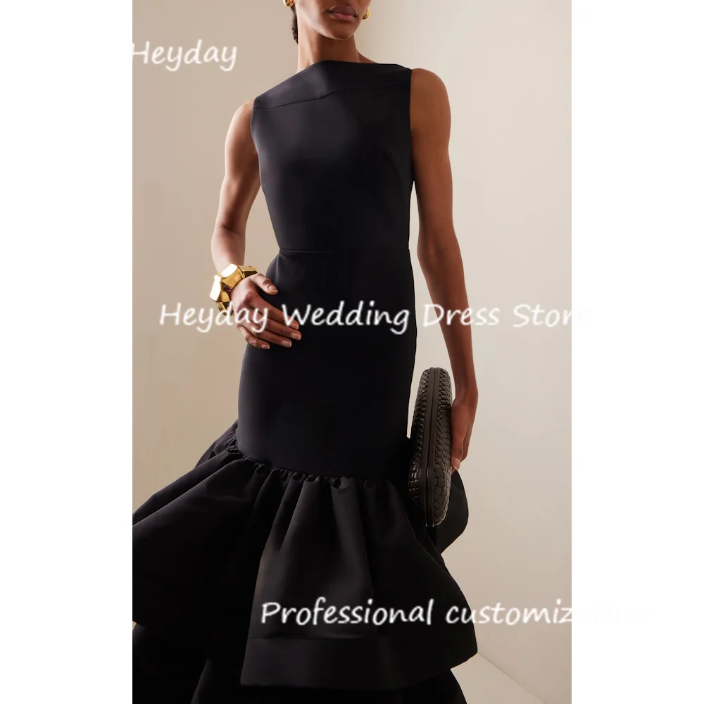 Heyday Crepe O-Neck Mermaid Ankle-length Dresses Tiered Ruched Classics Draped Formal Occasion Evening Party Pretty Dresses 2024