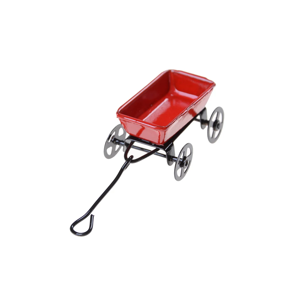 

1:12 Dollhouse Mini Cute Metal Pulling Cart Red Small Pulling Cart Doll Garden Tool Accessories Dollhouse Decoration Kids Gift