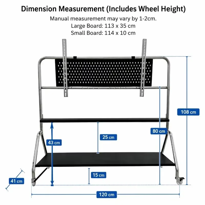 Rolling TV Cart Stand with Wheel Stainless Steel Frame Tiered Display Rack Multifunctional Floor Cabinet for Office Apartment