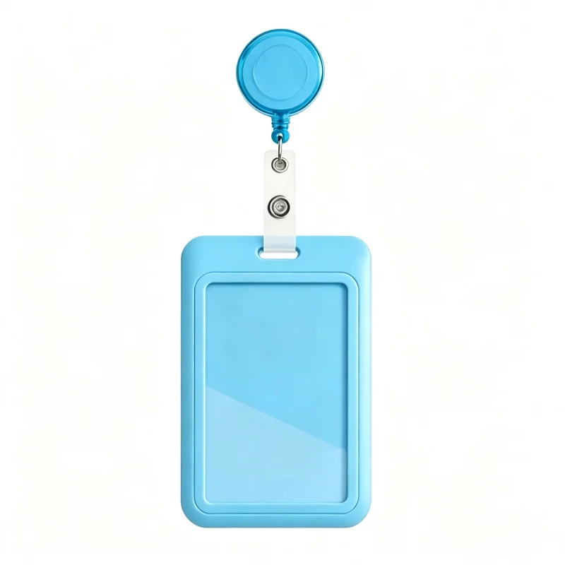 Vertical Plastic ID Badge Holder With Round Retractable Badge Reel Clip, Portable Work Staff Name Tag Card Case, Waterproof Cred image 4