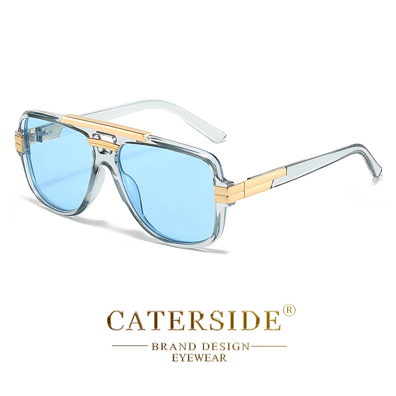 CATERSIDE Retro Herren-Sonnenbrille mit quadratischem, großem Rahmen, flachem Oberteil, Doppelbrücke, Piloten-Punk-Sonnenbrille, Damen-Party-Reisebrille, UV400 – Detail 16