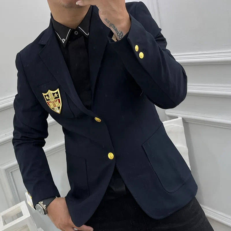 Night Show Men Korean Fashion Stylist Blazer Slim Fit Badge Embroidered Trendy Jacket Suit Collar High Quality Blazer Men