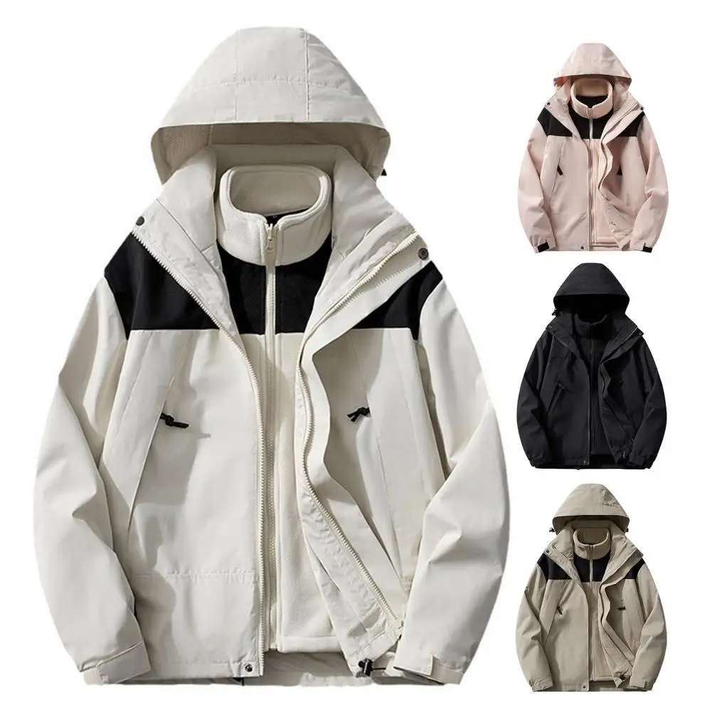 

Women 2Pcs Rush Coat 2024 Autumn/Winter Outdoor Thickened Warm Windproof Fleece Jacket Detachable Hood Outdoor Jacket Liner Set