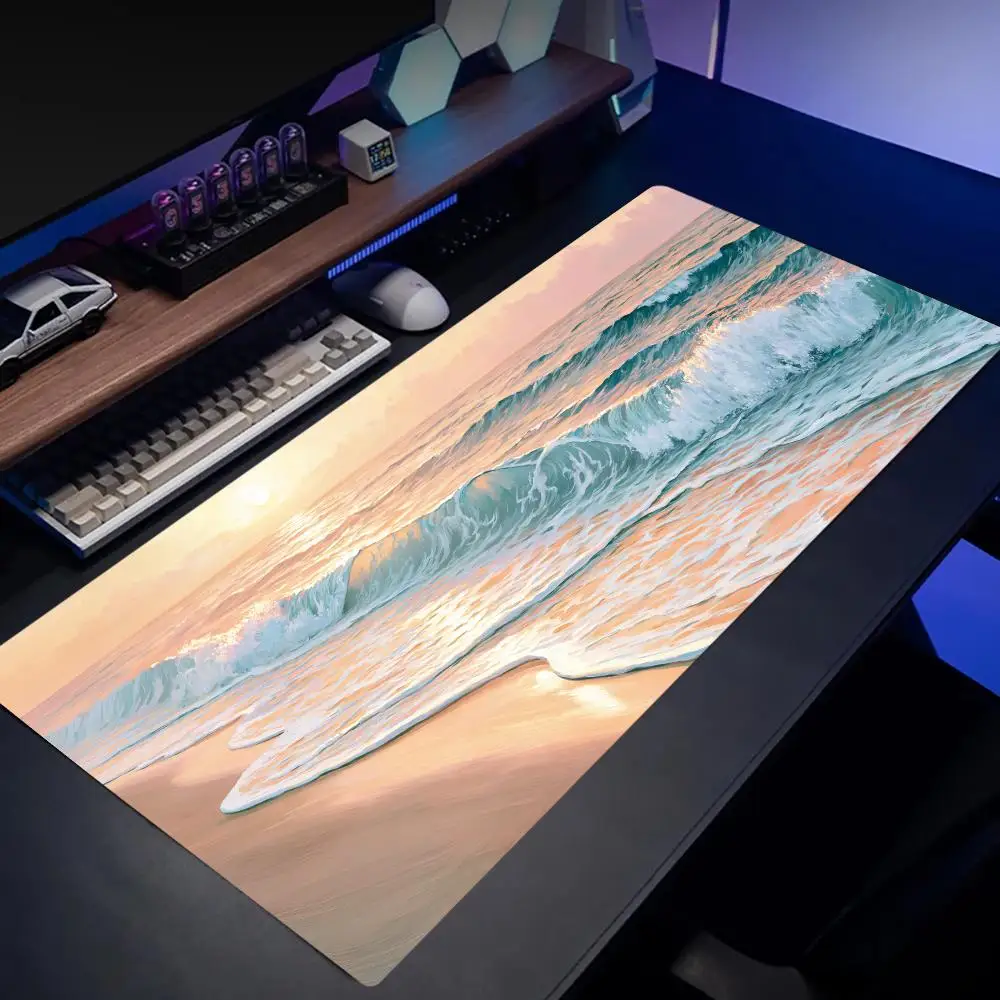Sunset ocean Waves Mousepad Desk Accessories Desk Mat Gaming Mats Gamer Setup Decoration Supplies Mouse Pad Office Decor Carpet