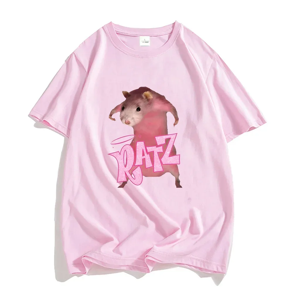 T-shirt damski z kreskówkowym nadrukiem w stylu Ratz mysz casualowa koszulka z krótkim rękawem Casual Kawaii letni Tshirt z okrągłym dekoltem