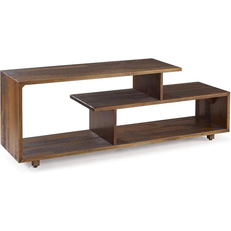 Meier Contemporary 2 Tier Asymmetrical Solid Wood TV Stand for TVs up to 50 Inches, 60 Inch, Amber