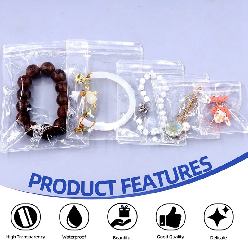 160Pcs 5 Size PVC Self Seal Jewelry Bags Plastic Zipper Bag Clear Storage Bags With 30Pcs Anti Tarnish Tabs Strips Kit Durable