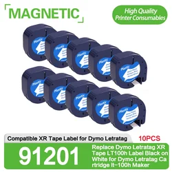 10PCS 12mm Label Tape 91201 Replace Dymo Letratag XR Tape LT100h Label Black on White for Dymo Letratag Cartridge lt-100h Maker