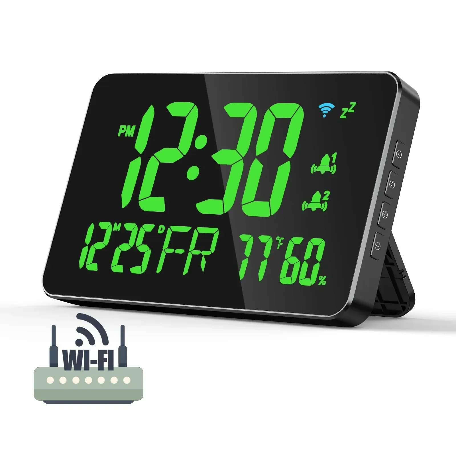 WiFi Smart Desktop Clock with Digital LED Display Calendar Thermometer and Hygrometer APP Remote Monitoring for Home Use