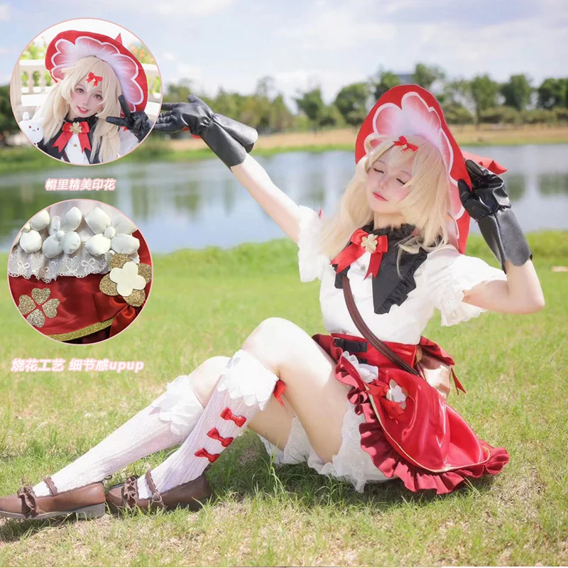 In Stock Klee Cosplay Flower Star Candle Cos Game dress With Cute Witch hat Genshin Impact Costume Uniform women suit