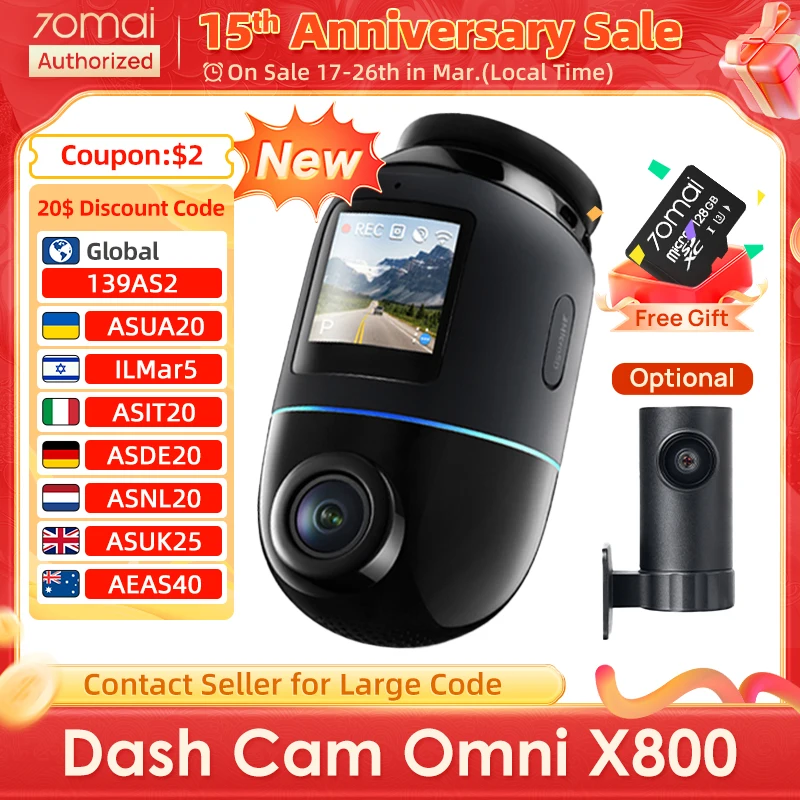 70mai Dash Cam 4K Omni X800 360° FOV 60FPS HDR Supercapacitor DVR with AI Motion Detection ADAS GPS Voice Control Car Camera