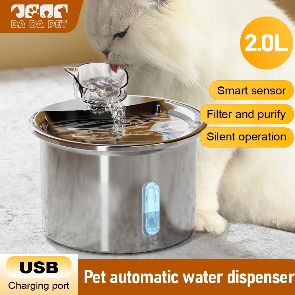 

Automatic Pet Stainless Steel Drinking Machine 2L Water Dispenser With Water Level Line Window Pet Cat Dog Drinking Bowl