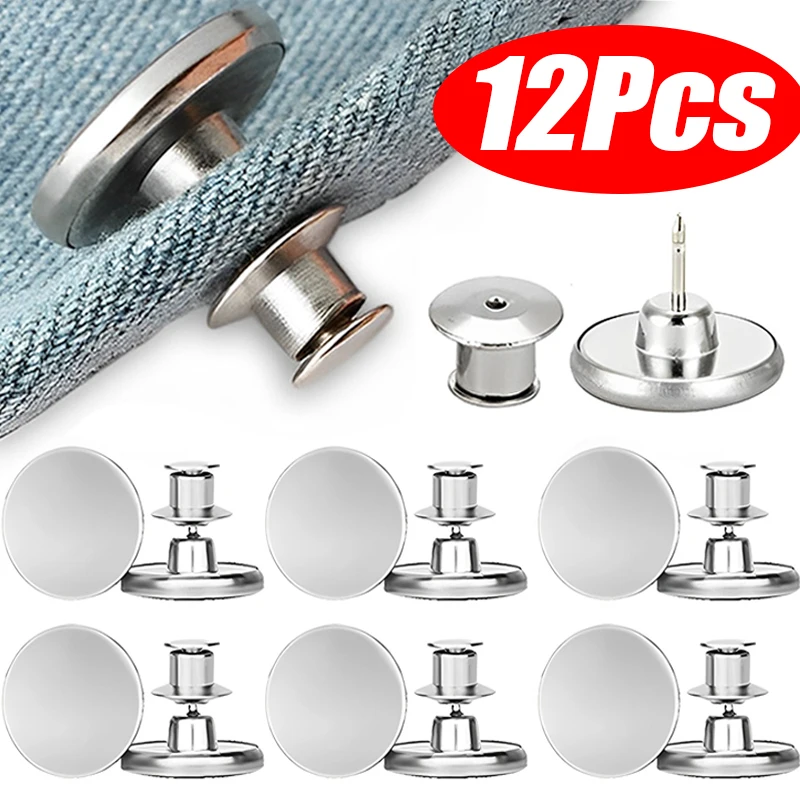 4/8/12Pcs Detachable Jeans Button Pins Mental Pants Snap Fastener Sewing-free Reduce Waist for Jackets Clothing Sewing Supplies