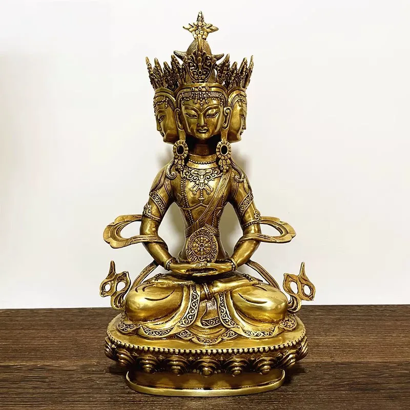 Tantric Central Deity: Vairochana Buddha Four-Faced Statue - Nepalese Crafted Pure Copper Sculpture, Supreme Mahayana Icon for S