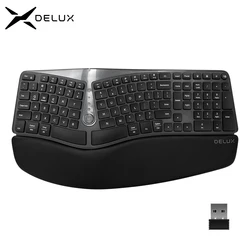 Delux-teclado dividido ergonómico GM901D, inalámbrico, con 2,4G, USB y BT (+ BT1 BT2), batería AAA, reposamanos suave para Windows y Mac