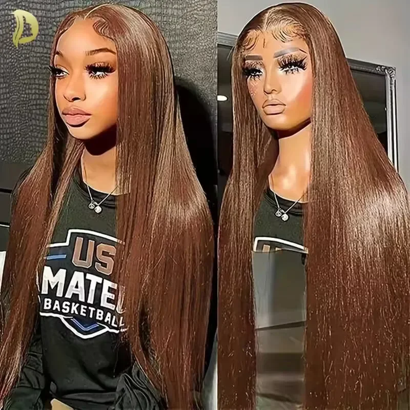

Chocolate Brown Straight Human Hair Wigs 36 Inch 13x4 13x6 Transparent Lace Frontal Wig Pre Plucked Brazilian Brown Colored Wig