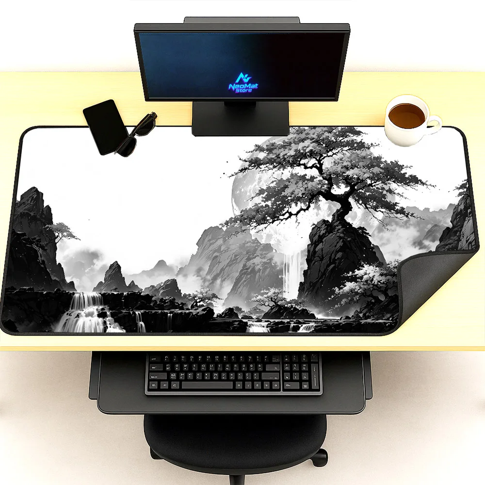 Ink Painting Gaming Pad Chinese Carpet Sakura Japanese Computer Desk Mat 120x60cm Large Gaming Mouse Pad 1800x600 Black Mousepad