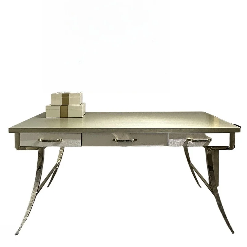 

Luxury wood top and metal base computer desk for home office and study work power desk