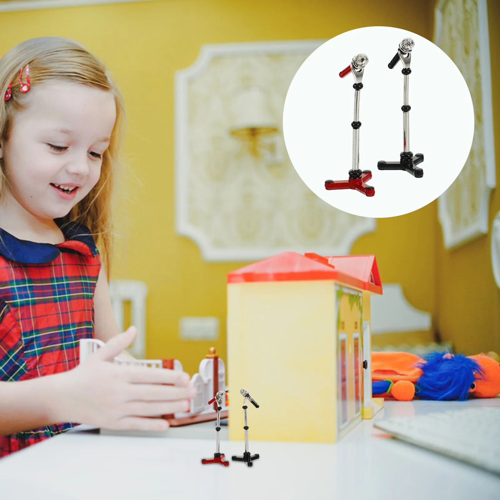 

2 Sets Simulated Microphone Miniature Toy Kids Children Small Desktop Alloy Metal House Ornament Baby Tiny