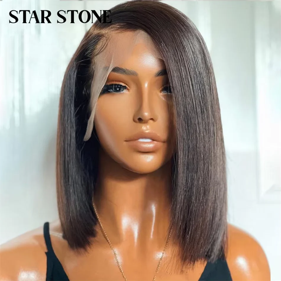 

Straight Short Bob Wigs Human Hair 100% Brazilian Hair Pre Plucked T-part Lace Wig 13x4 Lace Frontal Wigs For Women 180 Density