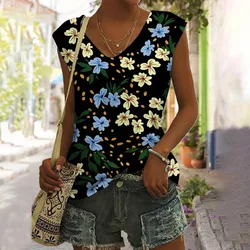 Elegancka damska kamizelka z dekoltem w szpic Moda Retro Flower Art Pattern Print Kamizelka Popularna kamizelka Letni wypoczynek Codzienna wszechstronna kamizelka