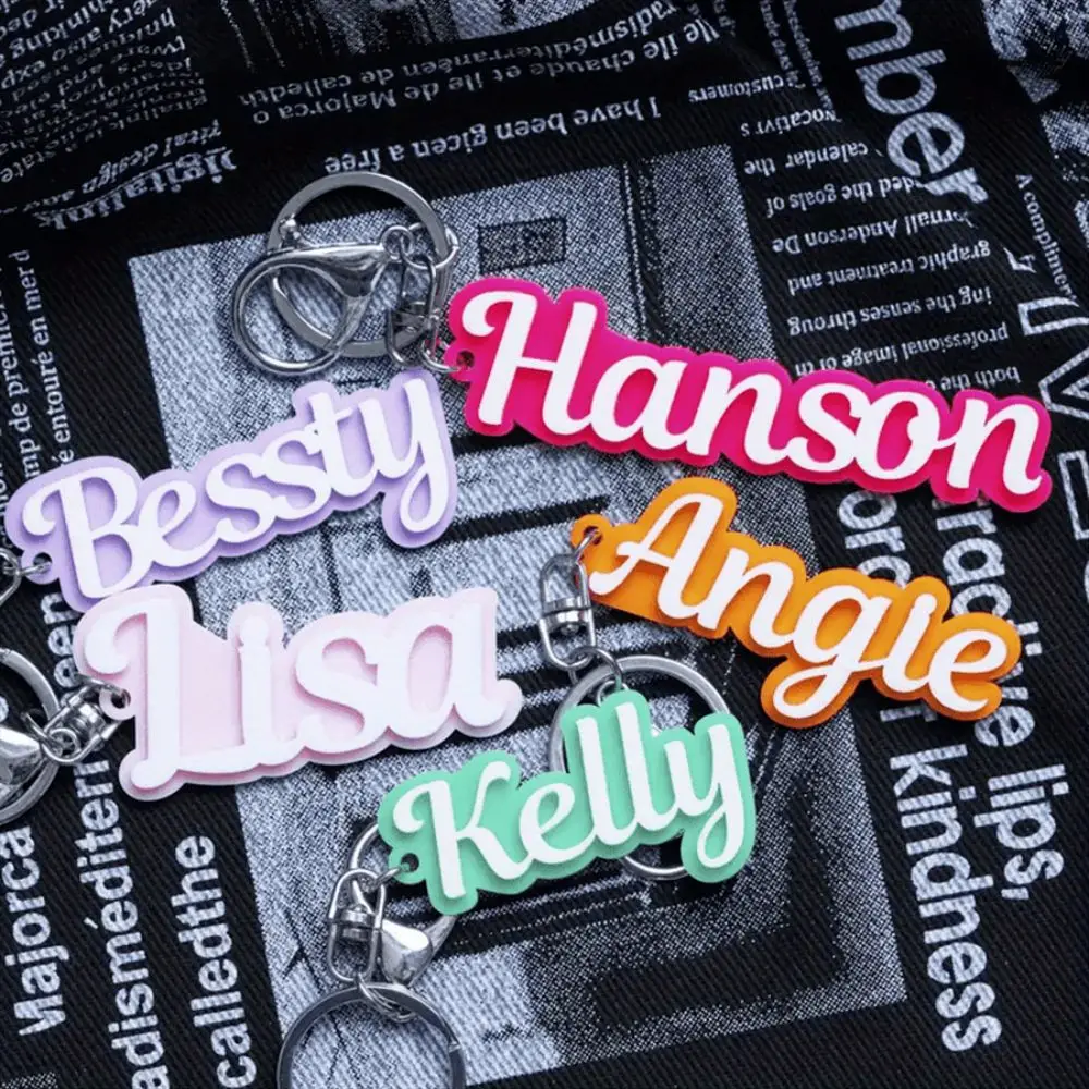 

KADRUFI Custom Cute Acrylic Double-layer 3D Name Backpack Keychain Personalized Nameplate Luggage Diaper Bag Label Keyring Gift