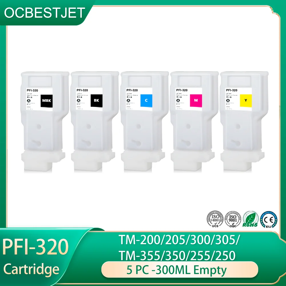 PFI-320 PFI320 Refillable Ink Cartridge With One Time Chips For Canon TM-200 TM200 205 300 305 300 TM 355 350 255 250 300ML*5