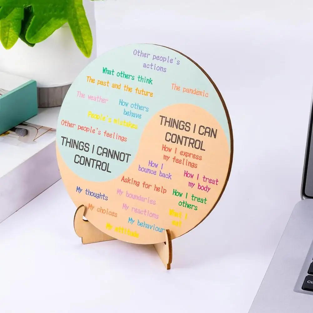 Double Feelings Wheel Feelings Therapy Office Decor Wooden Feelings Wheel Ornament for Mental Health Therapy Emotions Chart Home