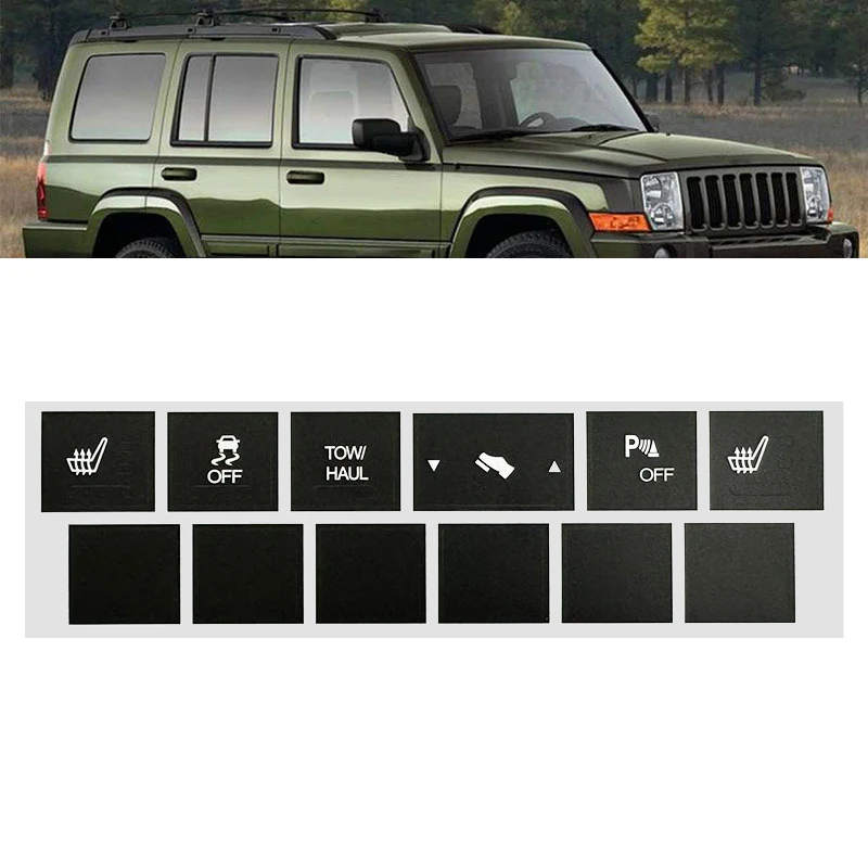 2PCS Car Stickers for Jeep Cherokee Commander PVC Car Center Heated Seat Traction Button Repair Sticker Set Black Auto Decals