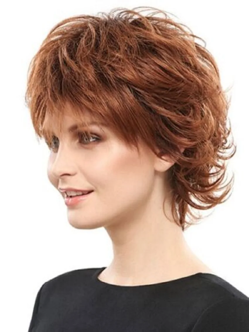 

Short Layered Curly Hairstyle Copper Red Synthetic Hair Wigs Women Natural Wigs