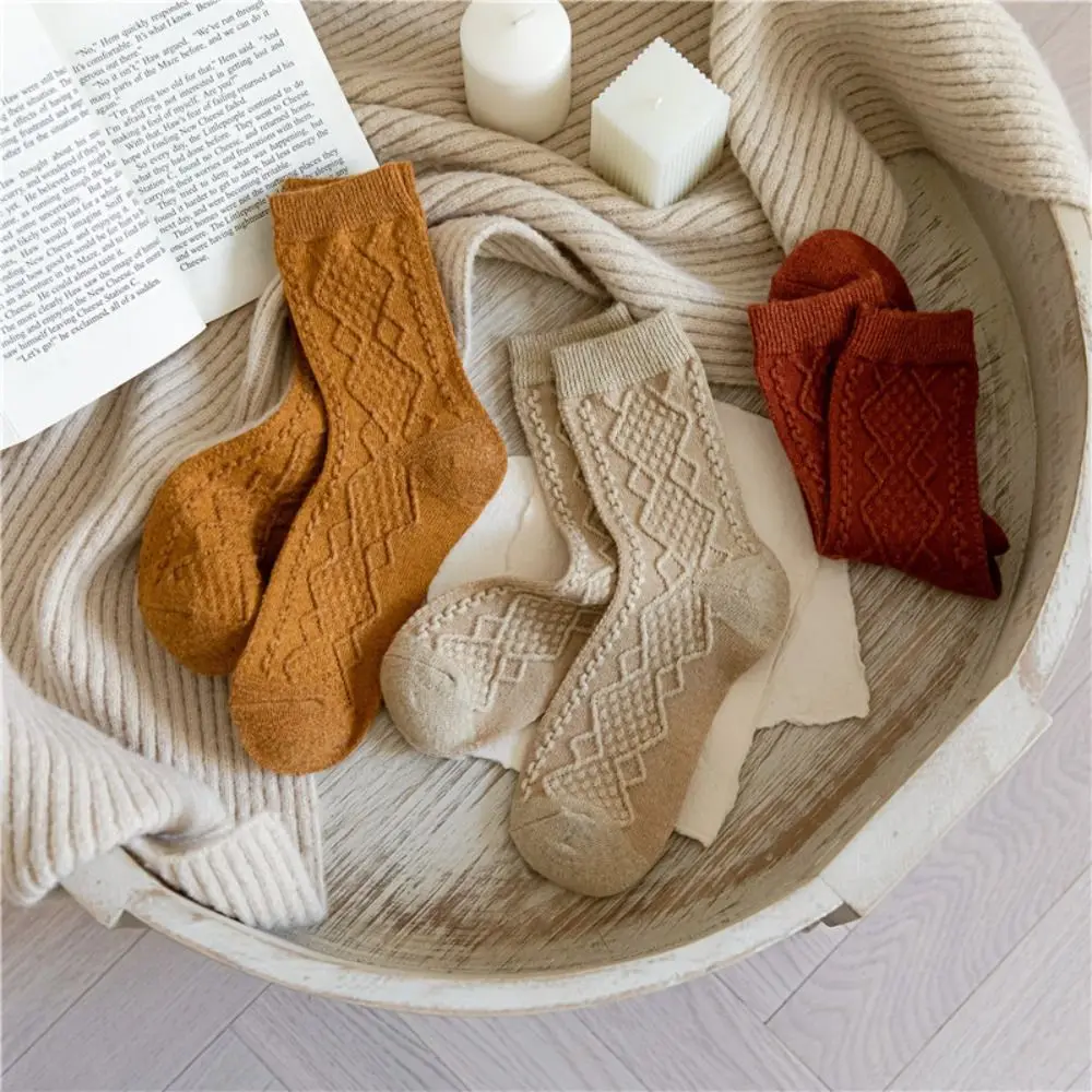 Solid Color Cashmere Wool Socks Japanese Style Long Length Long Crew Socks Knit Texture Thermal Warmth Harajuku Streetwear Socks