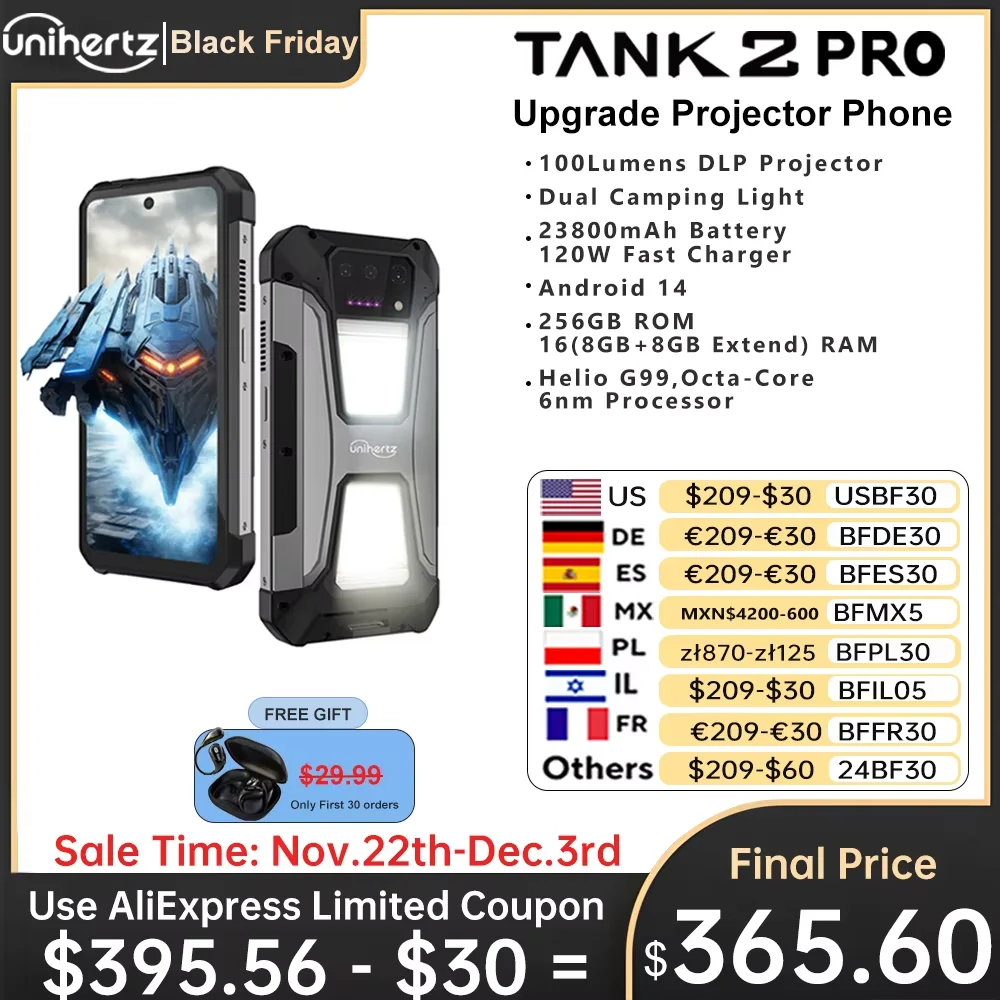 Unihertz tank 2 Pro 8849 rugged phone with projector 100MP 24GB 256GB Android 14 100MP NFC 120W Helio G99 23800mAh