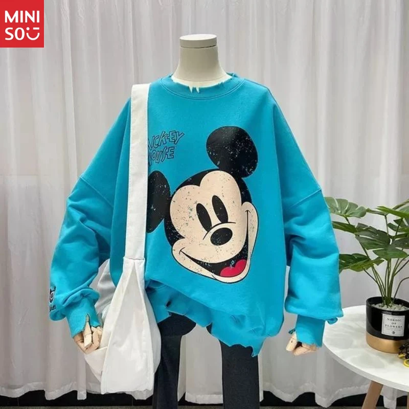 سترة ديزني ميكي ذات القلنسوة المتعثرة، سترة كورية كبيرة الحجم للنساء