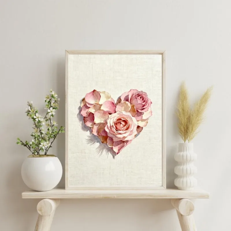 

Romantic Rose Heart Red Roses Wall Art Poster,Modern Minimalist Flower Poster,Frameless Canvas Print for Living Room Decor Gifts