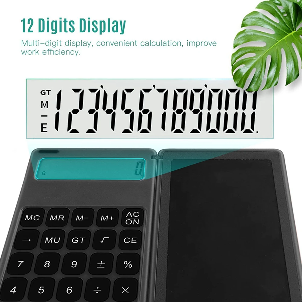 Calculator Notepad 6 Inch LCD Writing Tablet Digital Drawing Pad with Stylus Pen Erase Button Lock Function Black