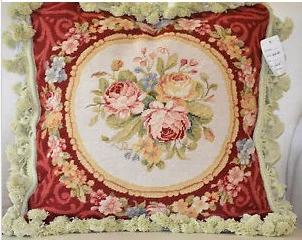 

FREE SHIPPING 15K 16"X16" Needlepoint pillow, handmade cushion with floral designs no insertion