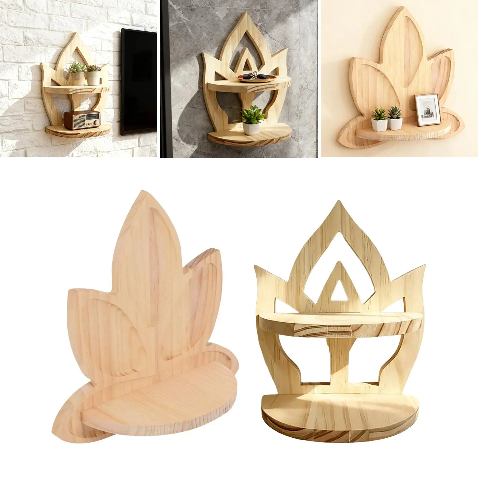 

Wooden Wall Shelf Sturdy Rustic Bohemian Floating Shelf Wall Display Shelf Trinket Storage Rack for Home Bathroom Nursery Decor