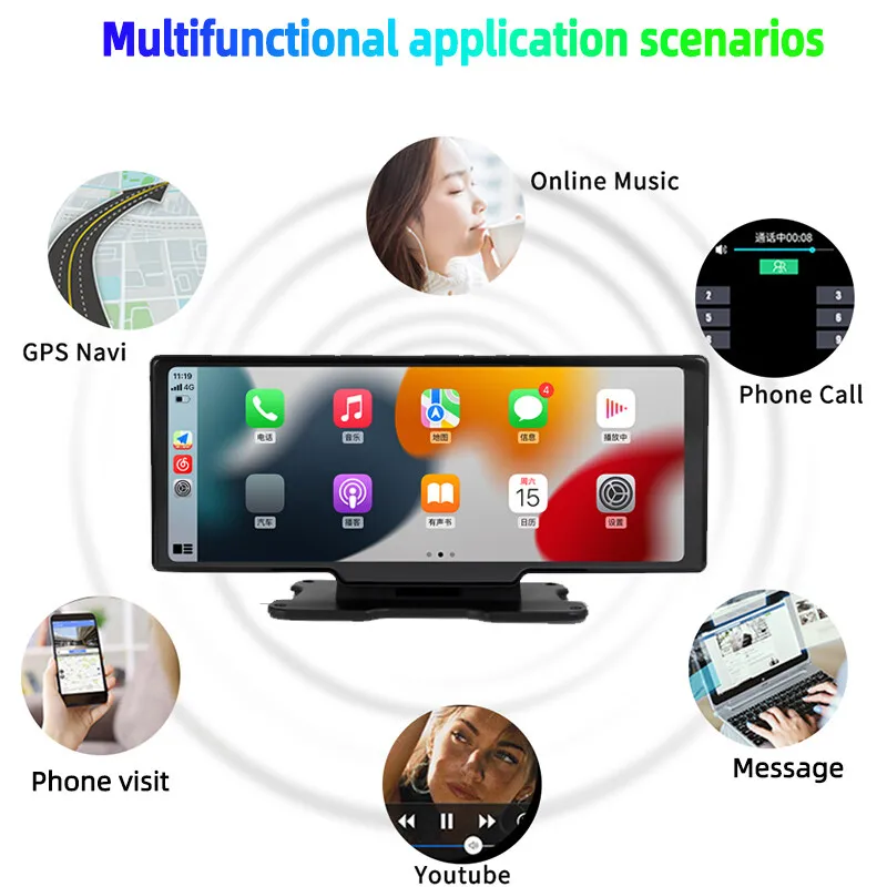 EKLEVA 10.26 "4K double caméra de tableau de bord avant à l'intérieur IR Vision nocturne 24H moniteur de parc voiture DVR WiFi BT CarPlay g-sensor enregistrement en boucle