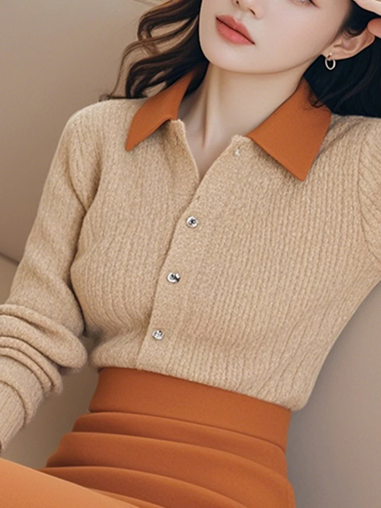 Ele malha dr conjunto para mulher outono inverno novo sle commute faion godd sle longo sve botão até ajuste fino dr