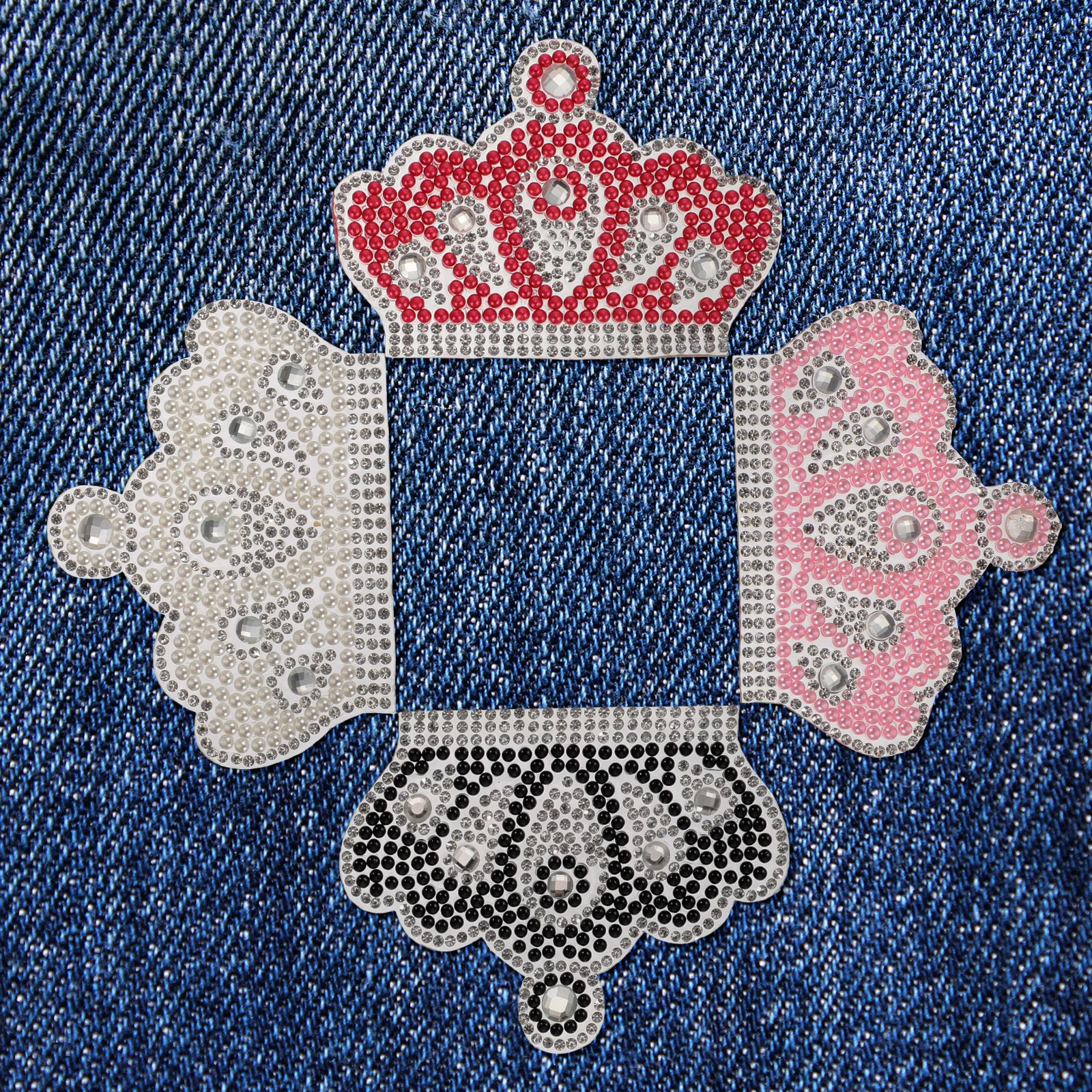 

10 Pcs Crown Shape Stickers Pearl Embroidery Hot Melt Adhesive Decals for Clothes Jeans Backpacks Curtains Self adhesive