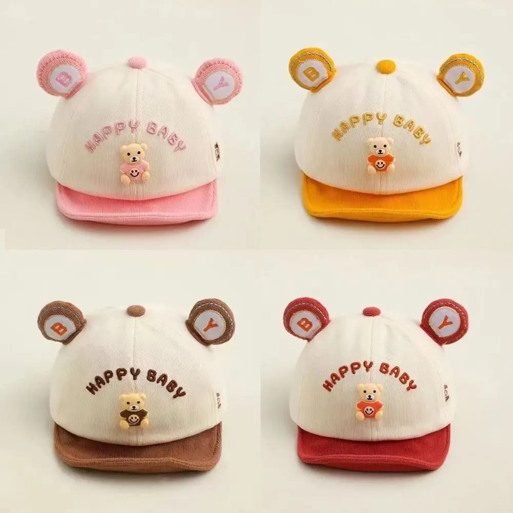 

Cartoon Bear Kids Baseball Caps Sunscreen Adjustable Baby Peaked Caps Embroidery Happy Baby Sunshade Visor Hat