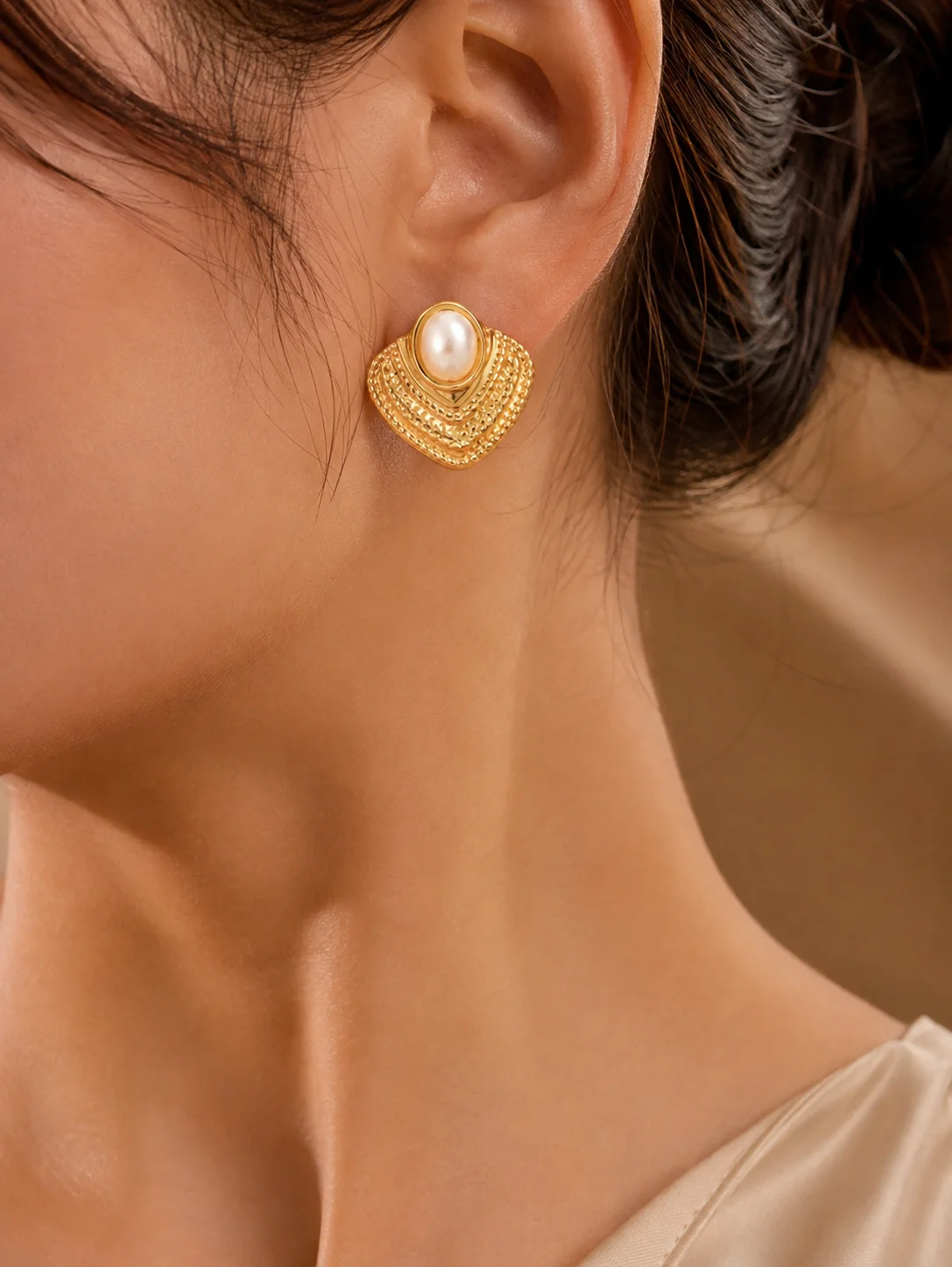Stainless Steel Earrings for Women Vintage Gold Geometric Stud Earrings, Oval Resin Stone Statement Earrings