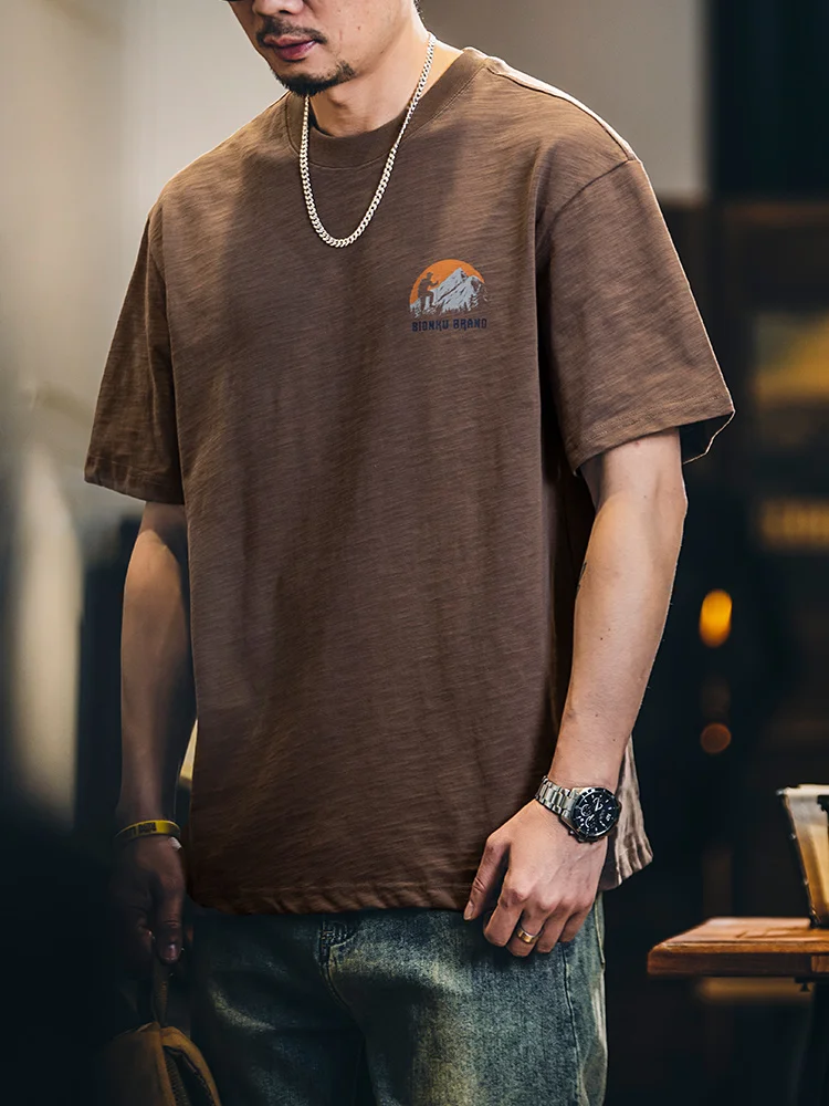 Loose Fit Cotton round Neck Short Sleeve T-Shirt Men's Summer New Style Retro Print Casual Big Size Body Shirt Breathable